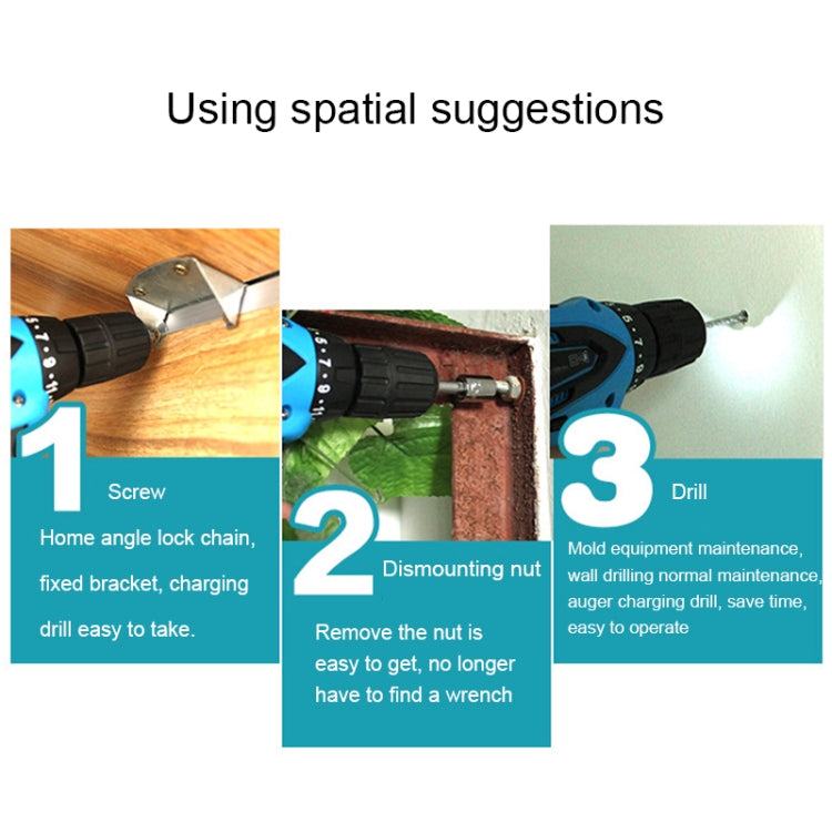 VOTO 12V Stepless Speed Regulation Rechargeable Hand Drill Set Electric Drill Power Tools with LED Light, AC 220V, US Plug, Random Color Delivery, 12V Single Speed Paper Box Package