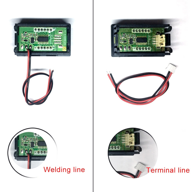 10 PCS 0.56 inch 3 Terminal Wires Digital Voltage Meter with Shell, Color Light Display, Measure Voltage: DC 0-100V