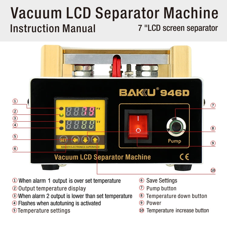 BAKU BK-946D 200W Vacuum LCD Touch Panel Separator Machine, AC 220V, BK-946D 200W 220V – Durable Build, Easy to Use