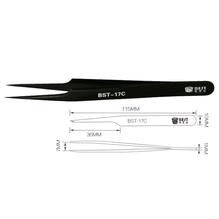 BEST BST-17C Newest Extra Long Precision Stainless Steel Eyelash Extension Volume Tweezers, BST-17C