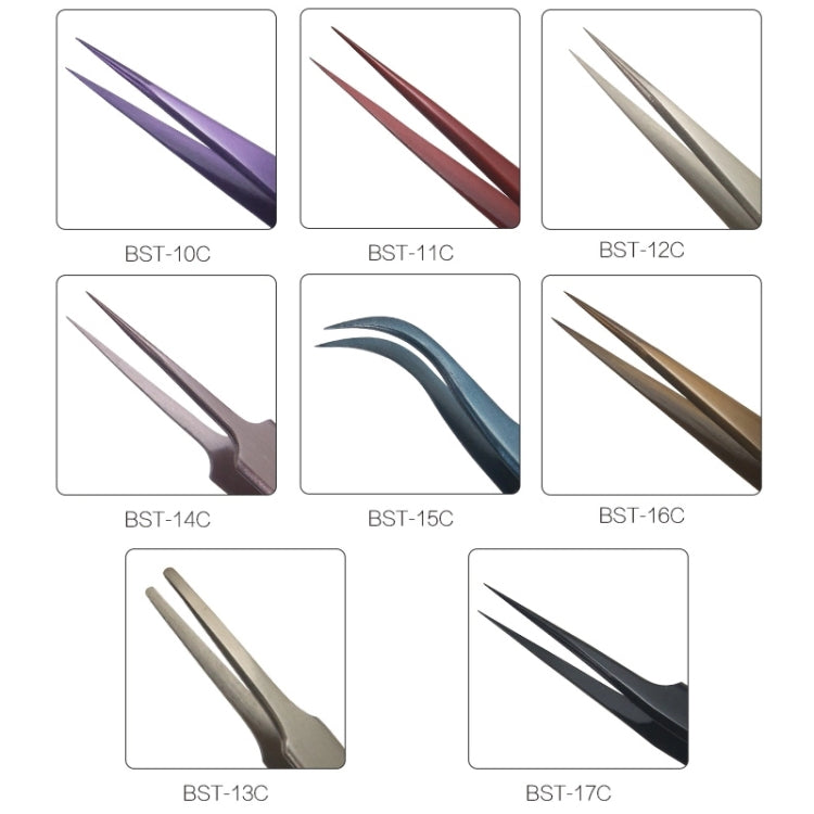 BEST BST-17C Newest Extra Long Precision Stainless Steel Eyelash Extension Volume Tweezers, BST-17C