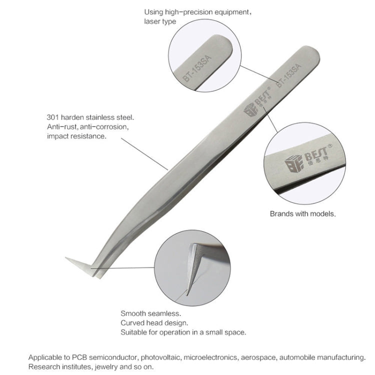 BEST BST-153SA Stainless Steel Curved For Eyelash Extension Makeup Tools – Magnetic