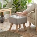 Linen-Look Square Padded Footstool - Light Brown Light Brown
