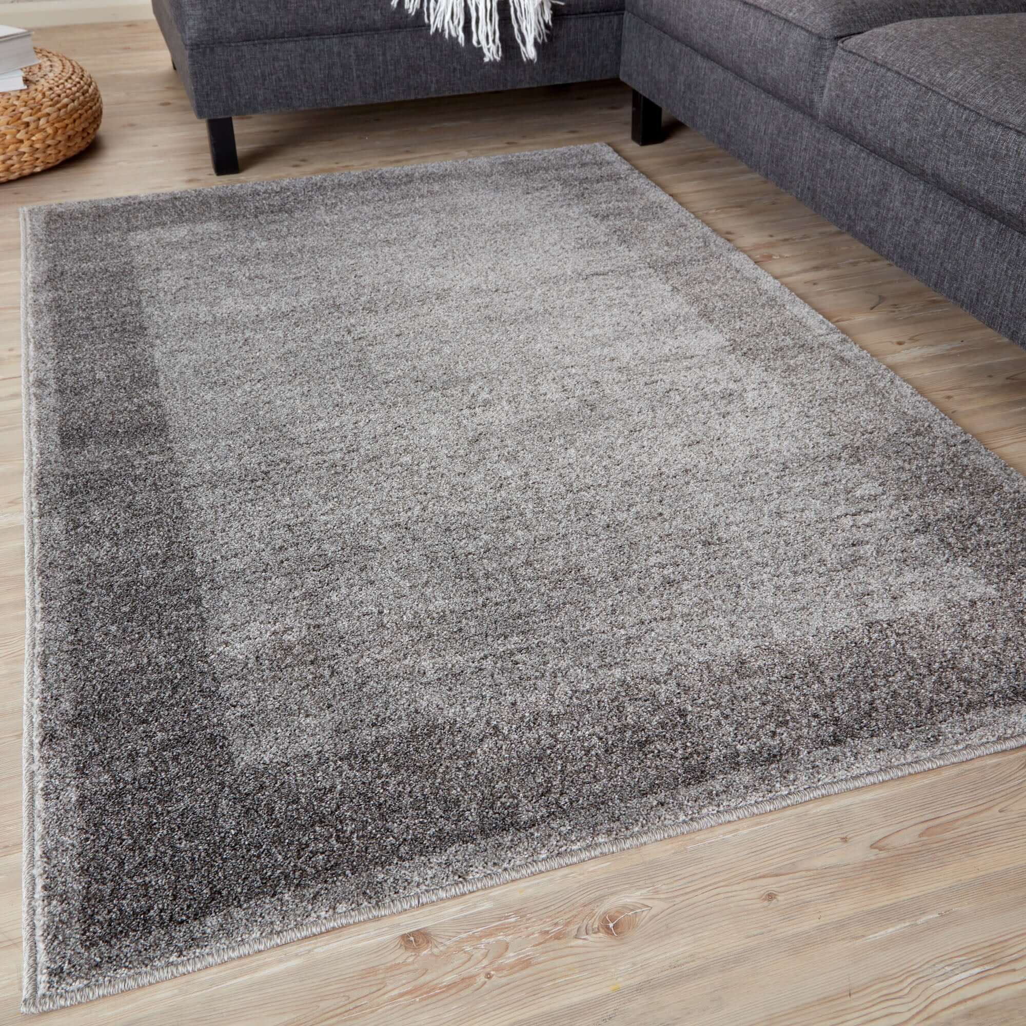 Modern Grey Geometric Border Rug