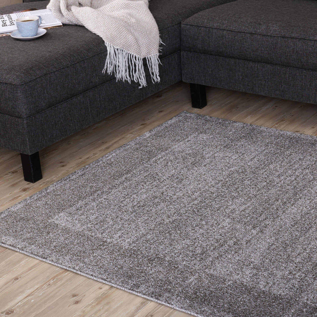 Modern Grey Geometric Border Rug