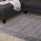 Modern Grey Geometric Border Rug