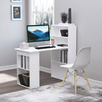 120cm Modern Computer Desk Bookshelf Study Table Workstation PC Laptop Writing Home Office 6 Shelves, White