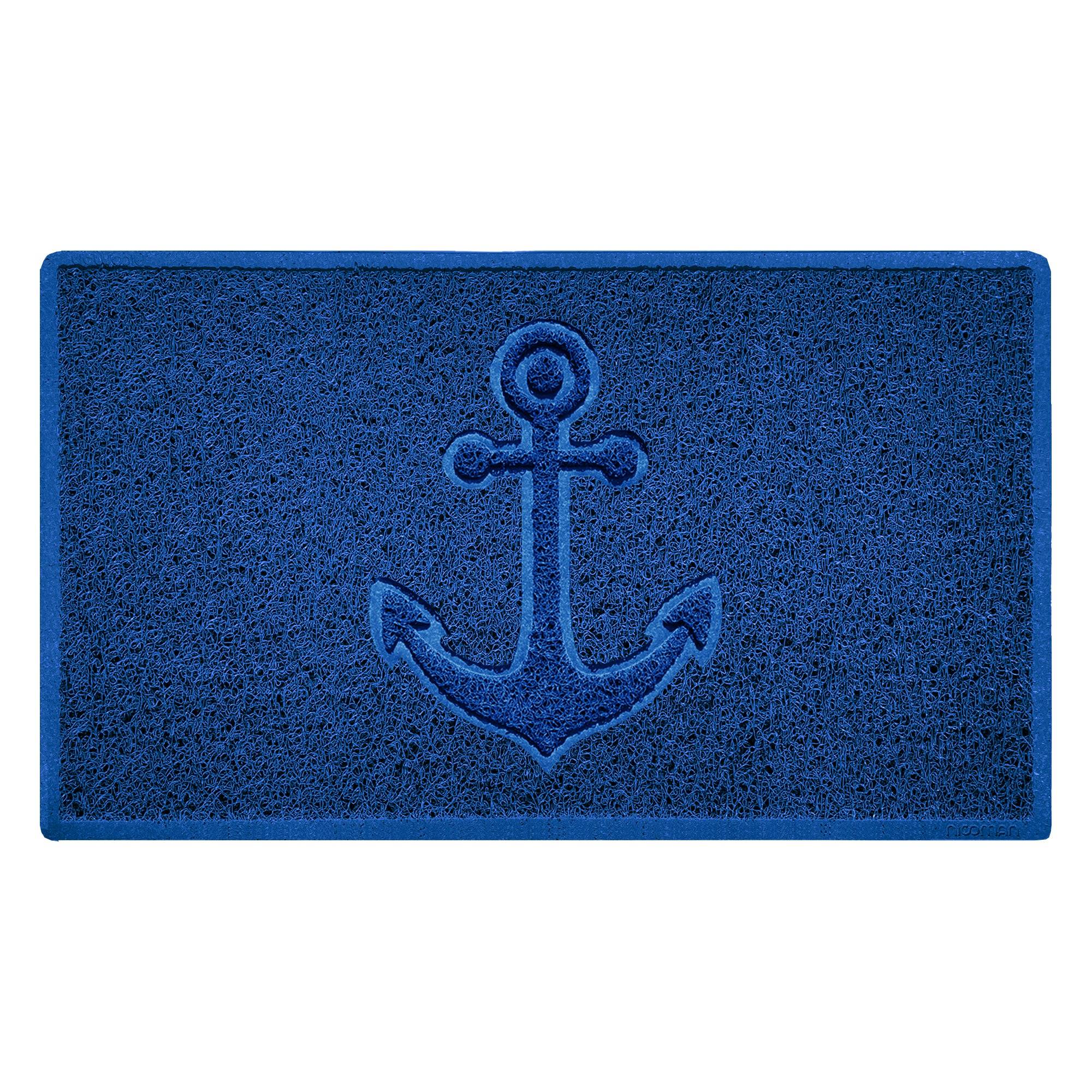 "Anchors Away" Grey Spaghetti Door Mat Blue 75cm x 44cm Yes (Suitable for Indoors)