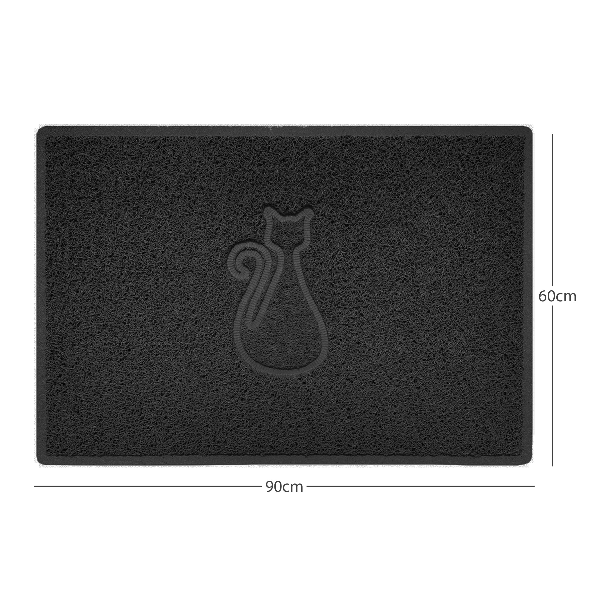 Cat Embossed Spaghetti Doormat Black 90cm x 60cm