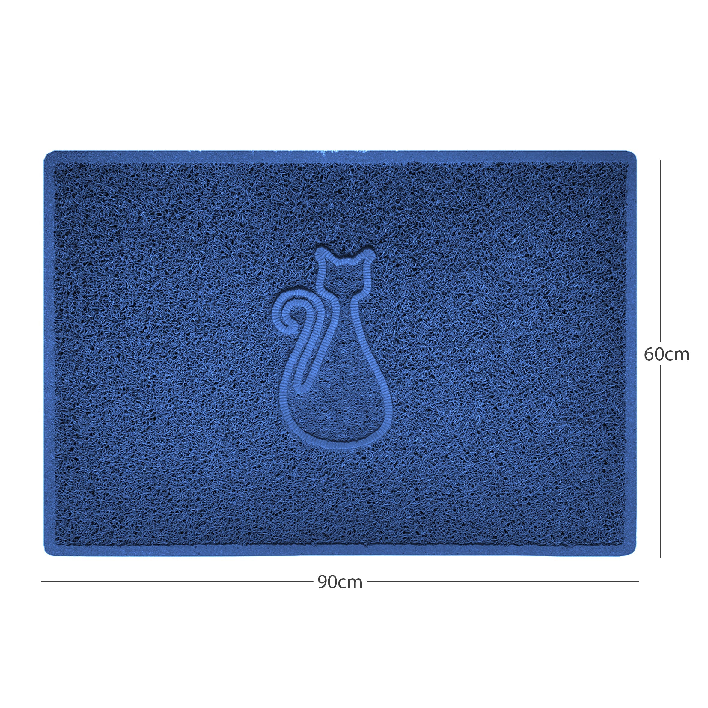 Cat Embossed Spaghetti Doormat Blue 90cm x 60cm Yes (Suitable for Indoors)