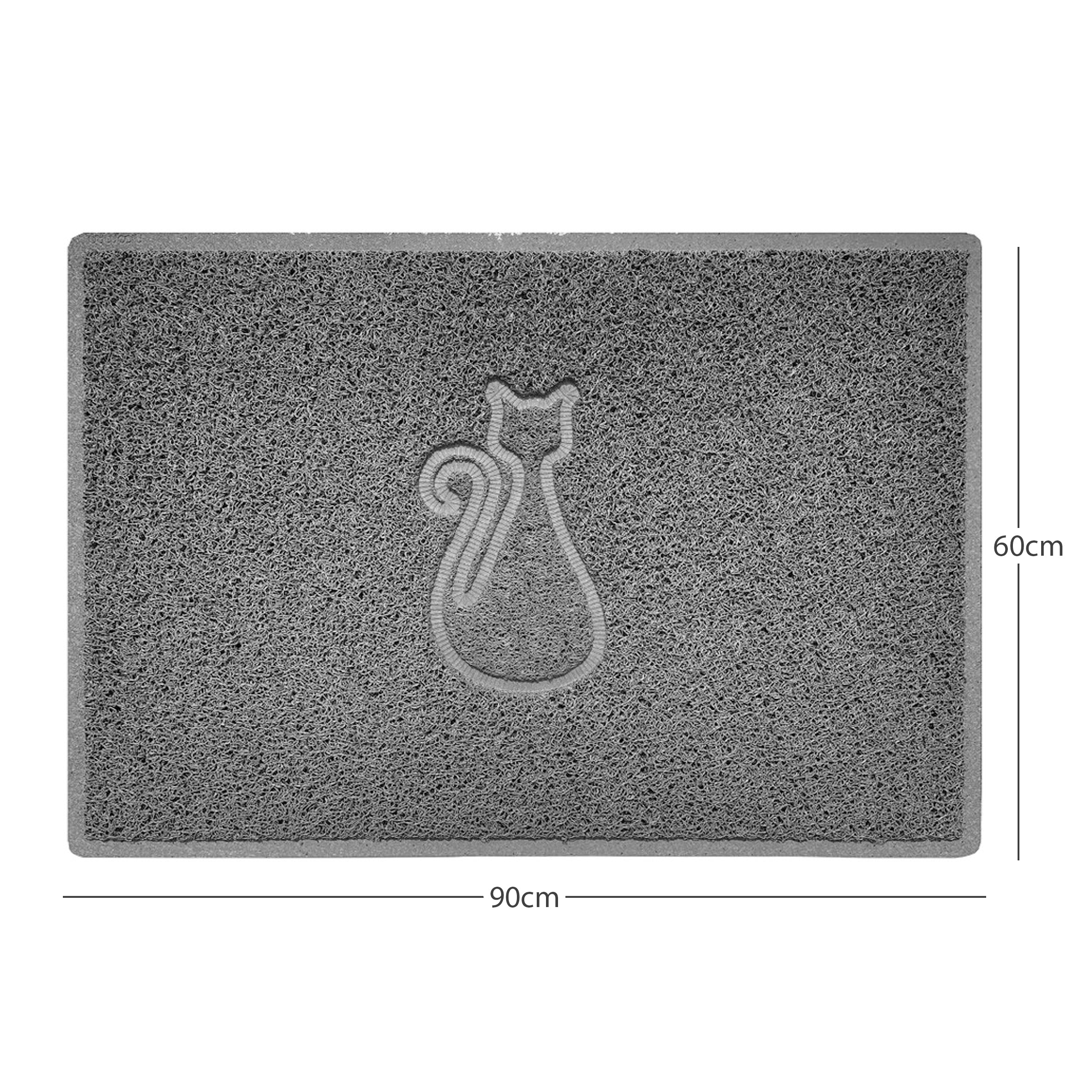 Cat Embossed Spaghetti Doormat Grey 90cm x 60cm