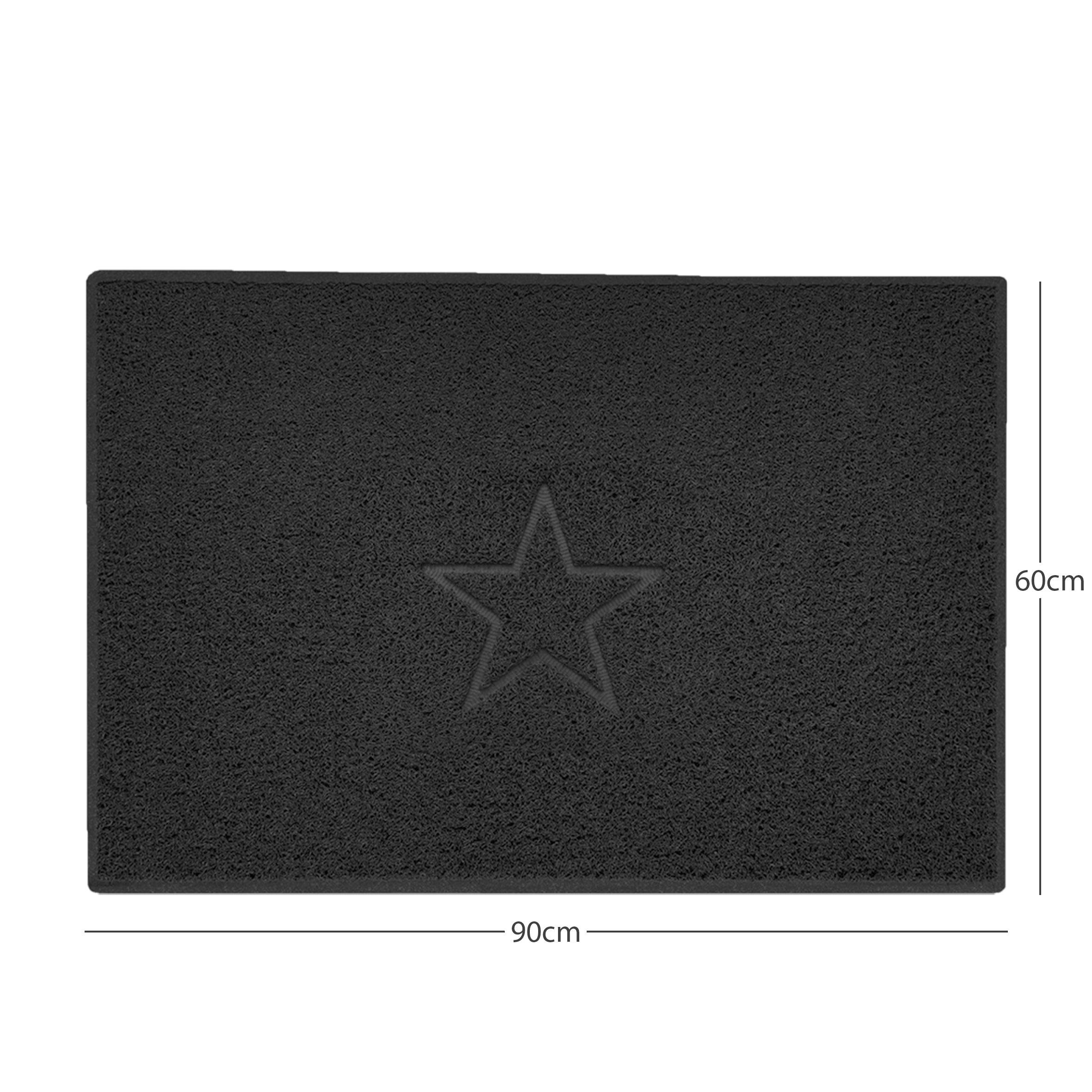 "Star" Embossed Loofah Textured Spaghetti Doormat Black 90cm x 60cm