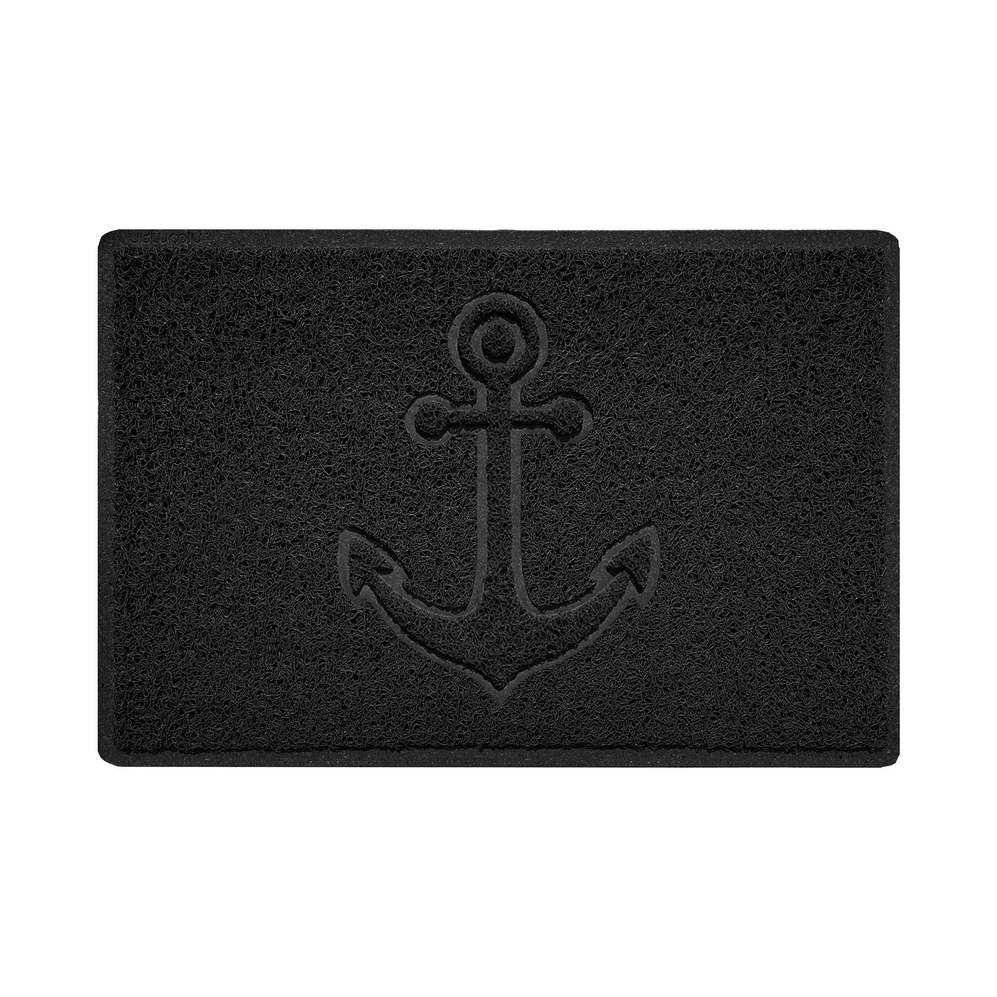 "Anchors Away" Grey Spaghetti Door Mat Black 60cm x 40cm