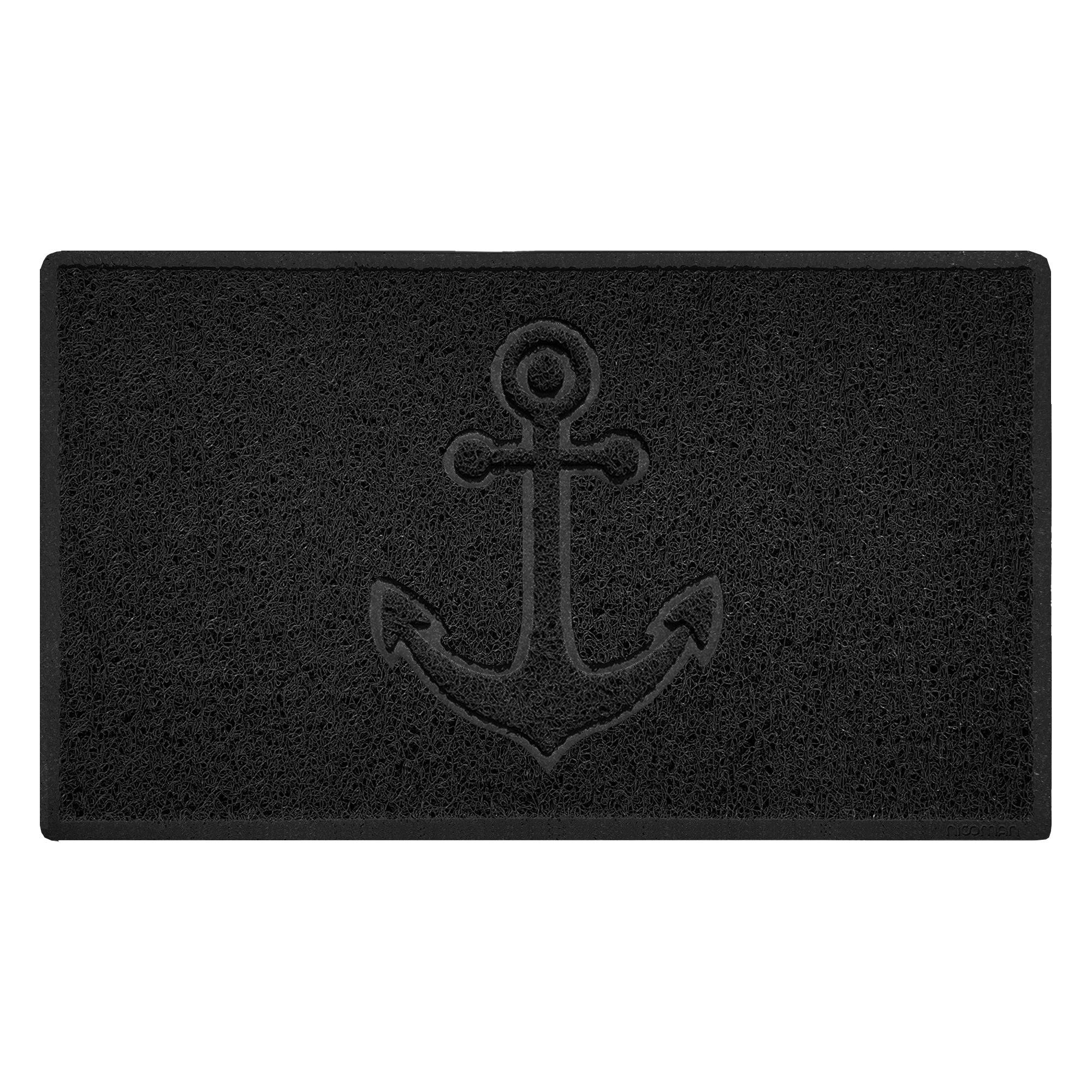 "Anchors Away" Grey Spaghetti Door Mat Black 75cm x 44cm