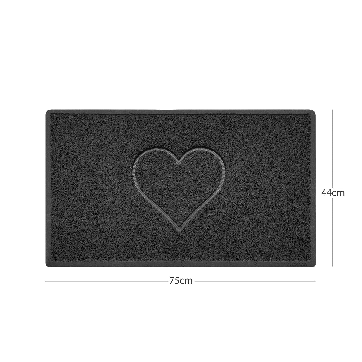 "Heart" Embossed Loofah Textured Spaghetti Door Mat Black 75cm x 44cm