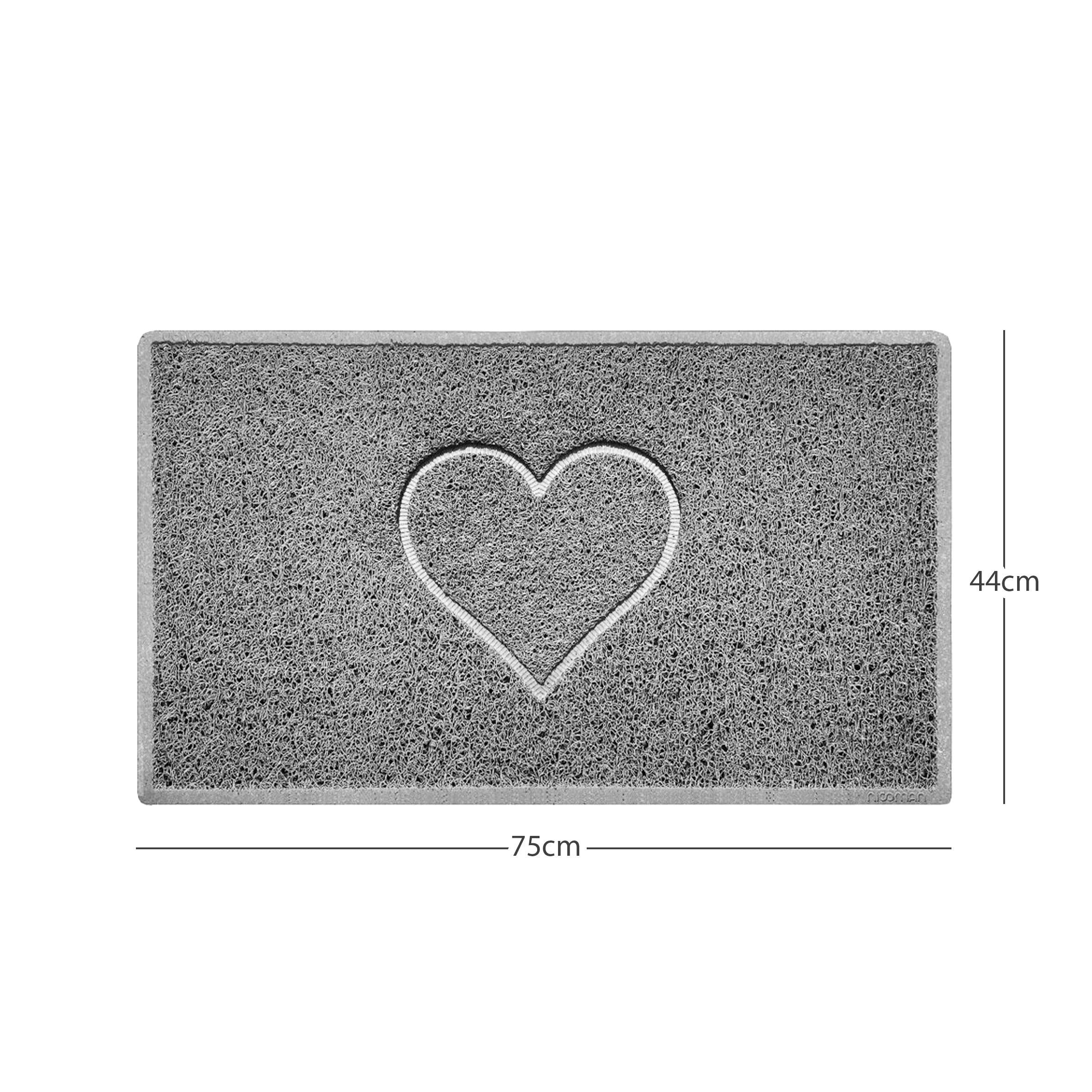 "Heart" Embossed Loofah Textured Spaghetti Door Mat Grey 75cm x 44cm