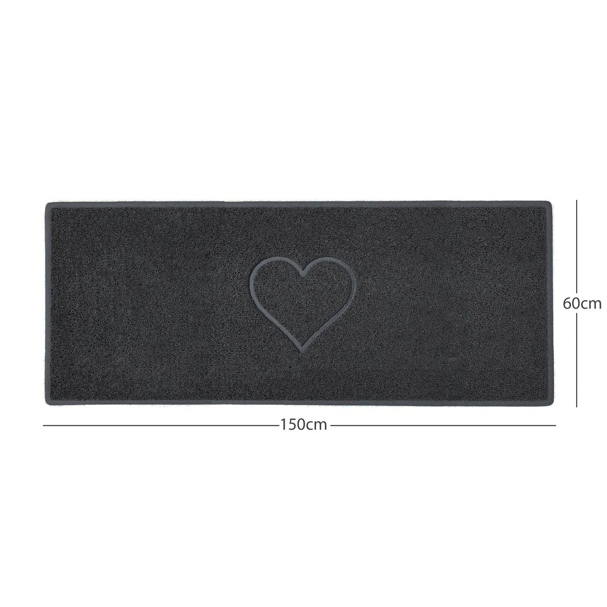 "Heart" Embossed Loofah Textured Spaghetti Door Mat Black 150cm x 60cm