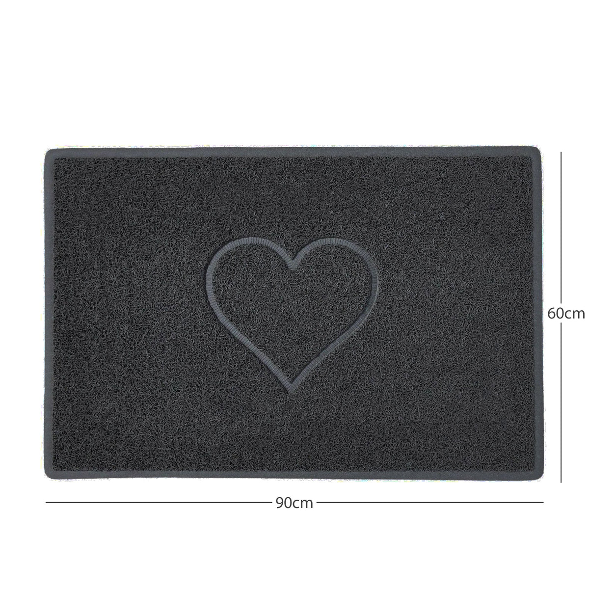 "Heart" Embossed Loofah Textured Spaghetti Door Mat Black 90cm x 60cm