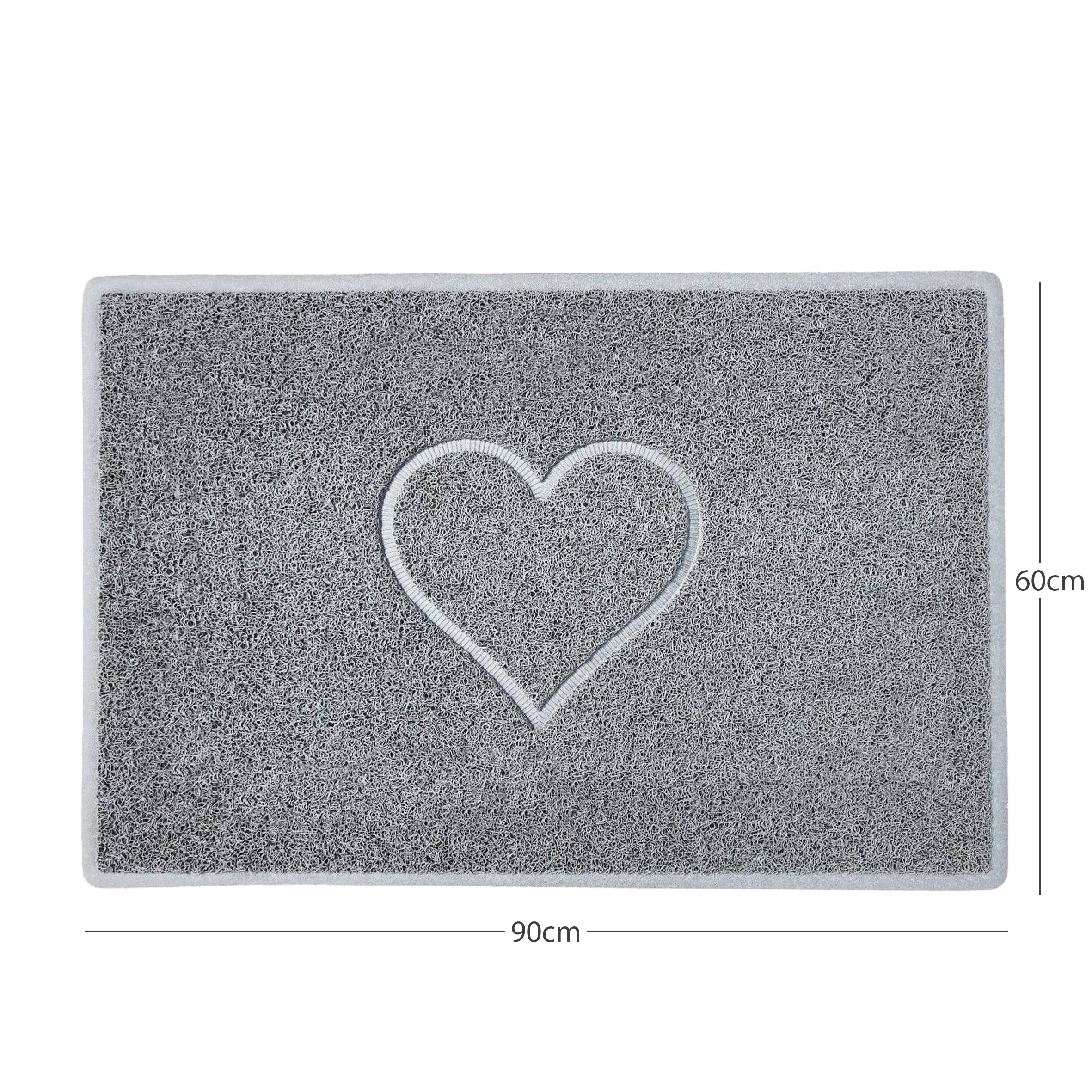 "Heart" Embossed Loofah Textured Spaghetti Door Mat Grey 90cm x 60cm