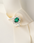Emerald Halo Engagement Ring in Sterling Silver