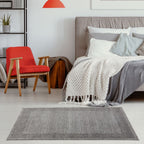 Modern Grey Geometric Border Rug