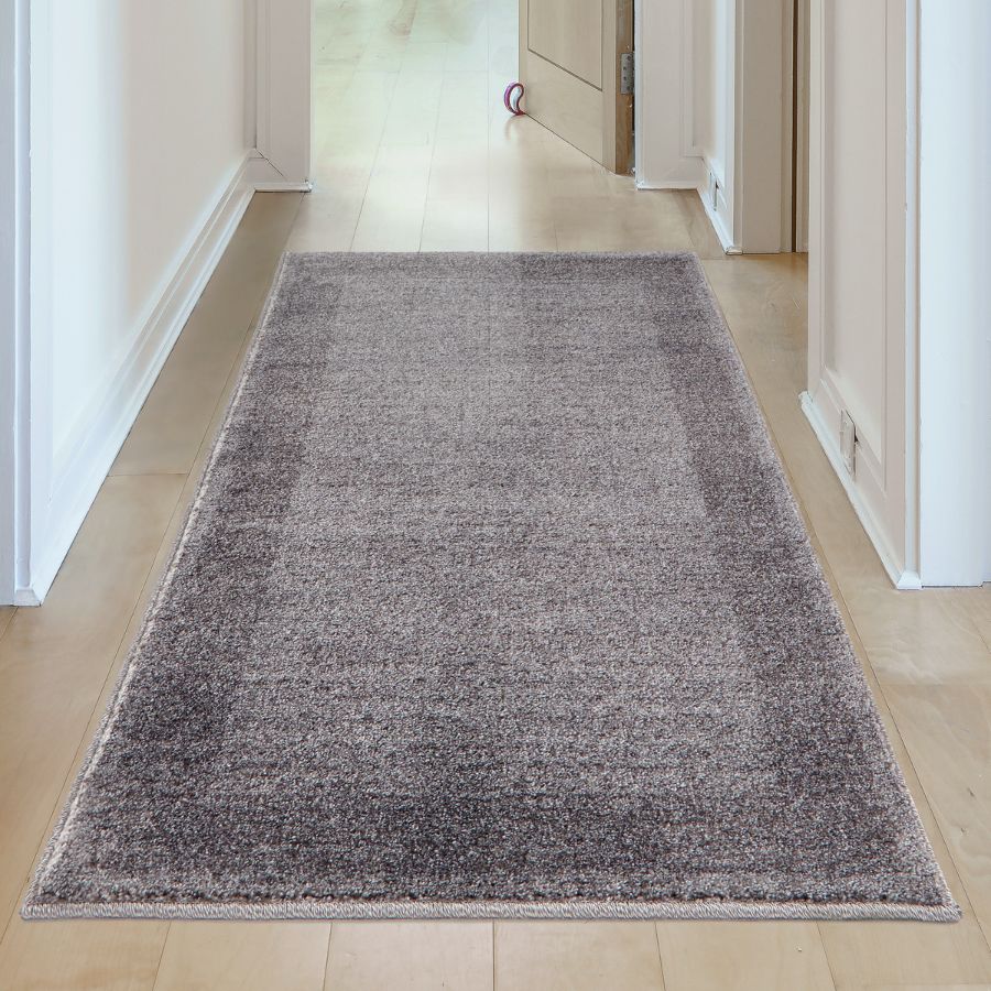 Modern Grey Geometric Border Rug