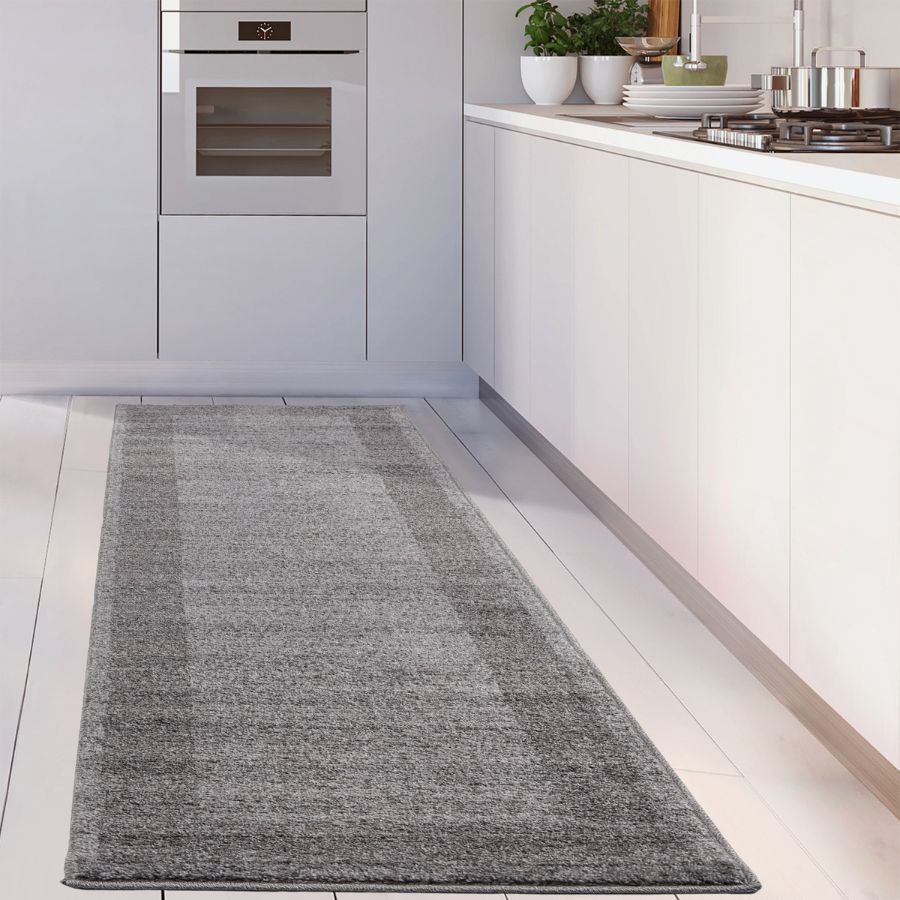 Modern Grey Geometric Border Rug