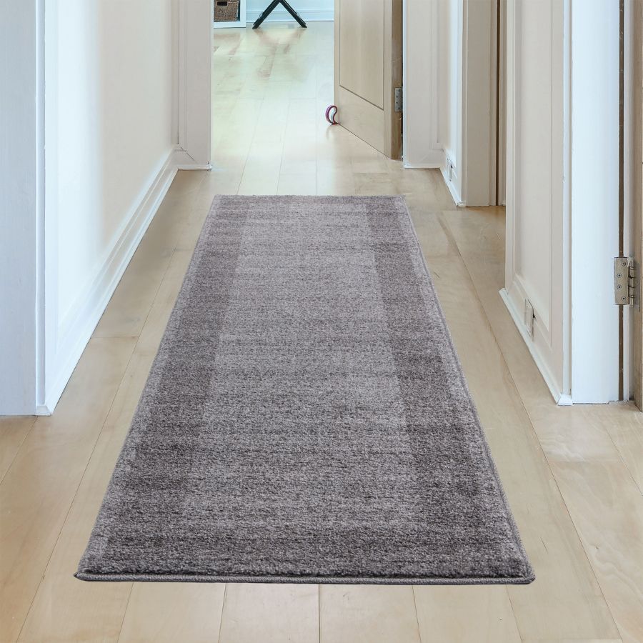 Modern Grey Geometric Border Rug