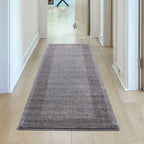 Modern Grey Geometric Border Rug