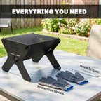 2-In-1 Portable BBQ Grill and Camping Fire Pit, Tabletop Charcoal Barbecue Grill with Gripper, Gloves and Carry Bag