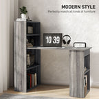 120cm Modern Computer Desk Bookshelf Study Table Workstation PC Laptop Writing Home Office 6 Shelves, Grey Wood-Effect