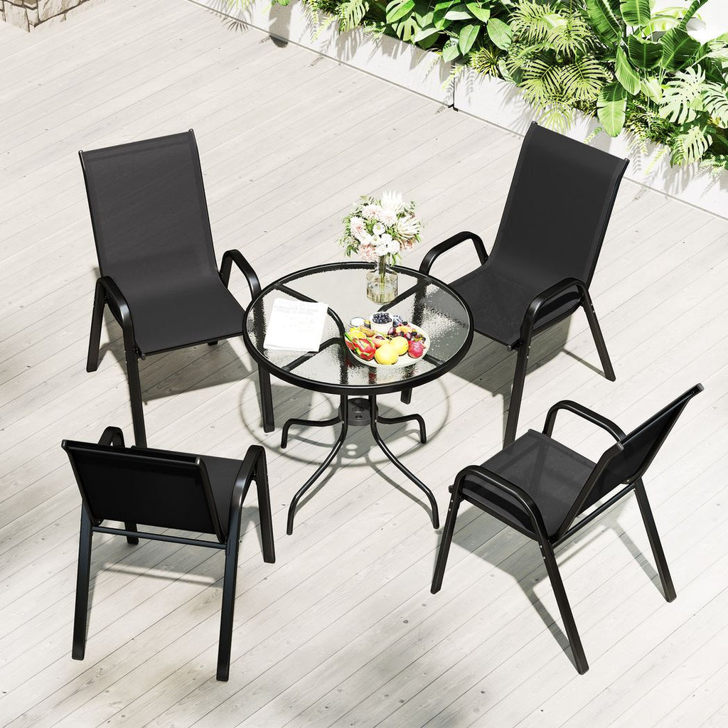 5 PCs Garden Furniture Set, Round Table and Stackable Chairs