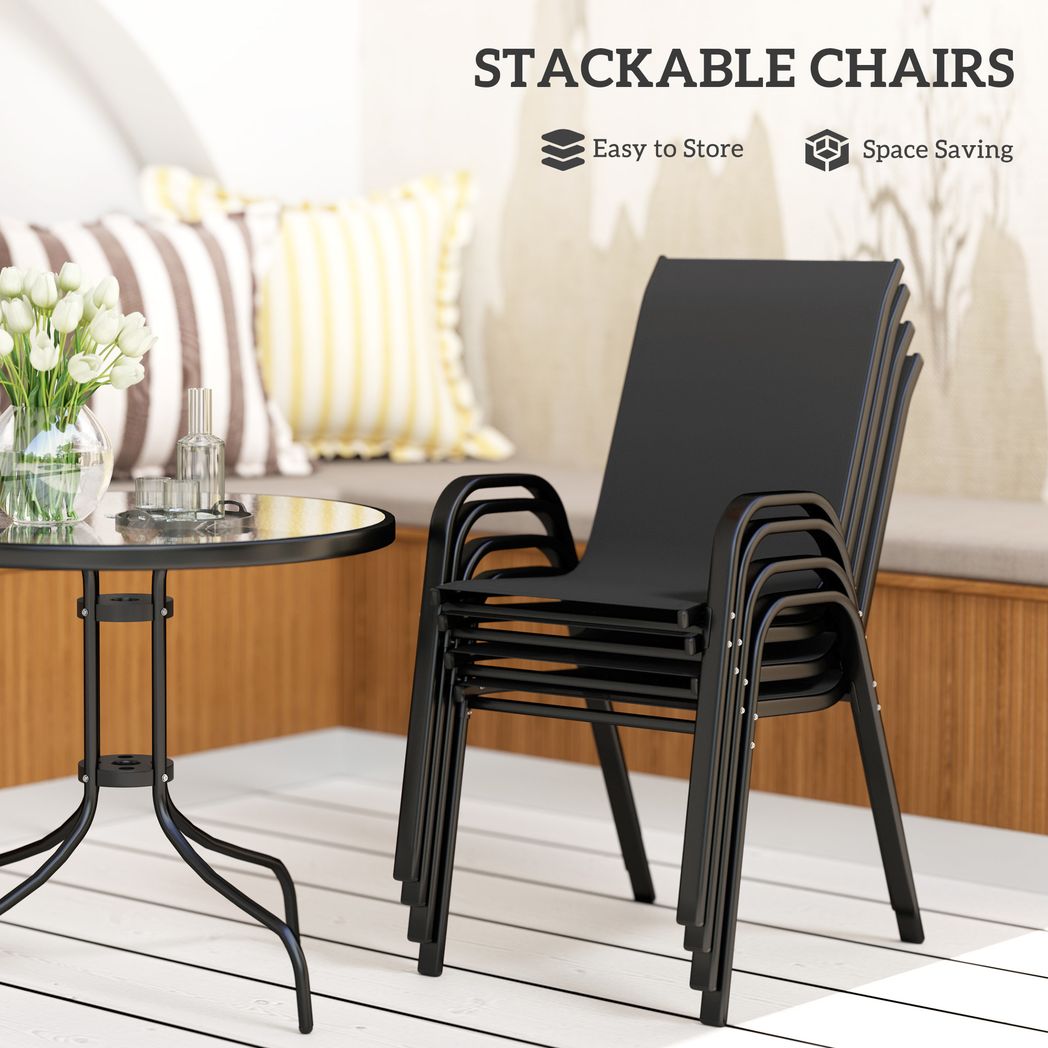 5 PCs Garden Furniture Set, Round Table and Stackable Chairs