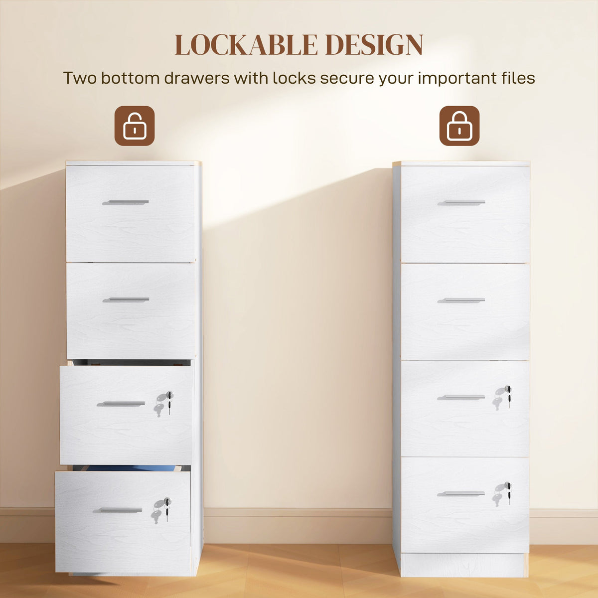 4 Drawer File Cabinet Locking Filing Cabinet, Black Wood Effect