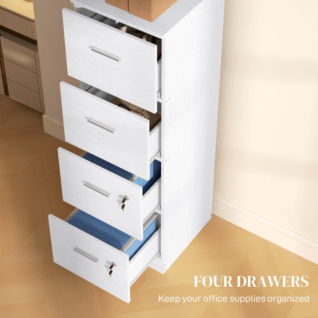 4 Drawer File Cabinet Locking Filing Cabinet, Black Wood Effect