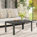 Outdoor Side Table, Rectangular Patio Coffee Side Table with Steel Frame and Slat Tabletop for Garden, Balcony, Grey
