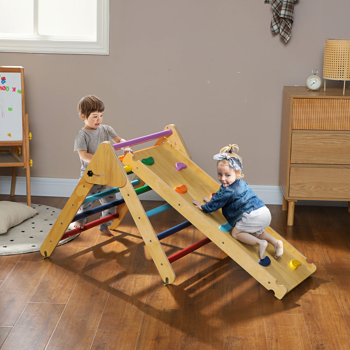 Toddler Climbing Frame, Wooden Indoor Pikler Triangle Set