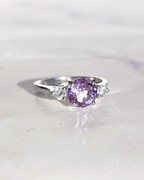 Lavender Amethyst Three Stone Ring in Sterling Silver