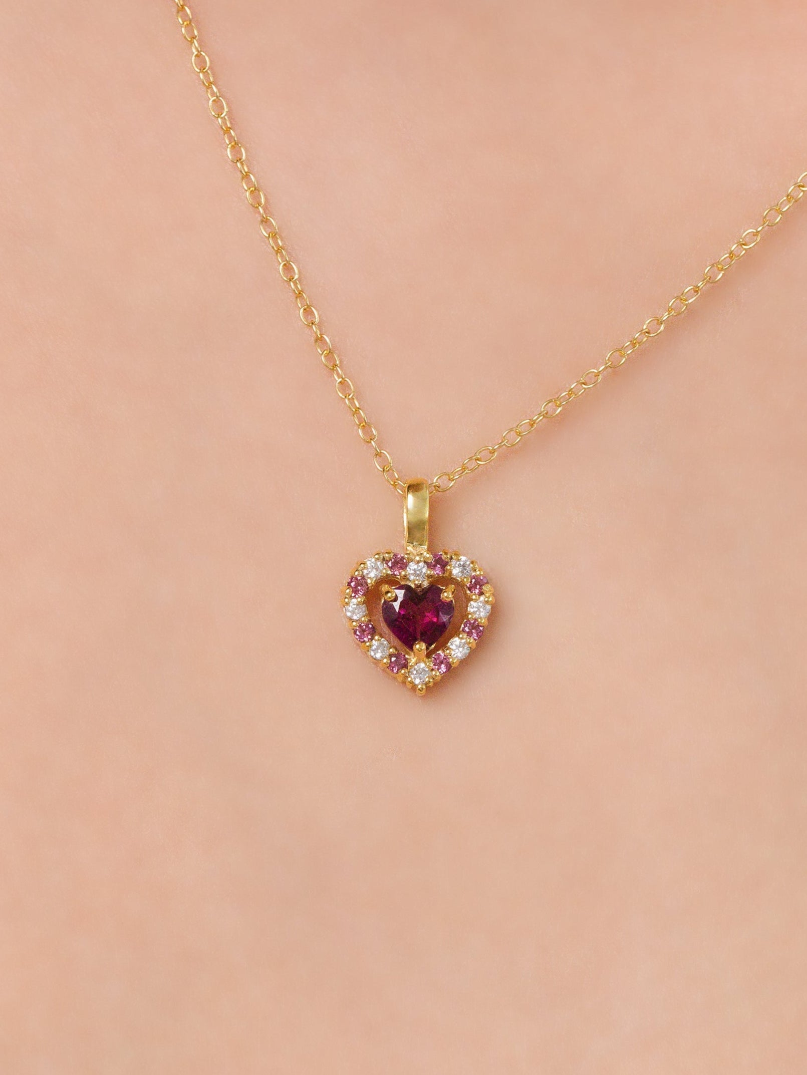 Red Heart Rhodolite Garnet Jewellery Set in 18k Gold Vermeil