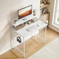Computer Desk, 80cm Home Office Study Table with Hutch Shelf, Cup Holder, Headphone Hook, White White