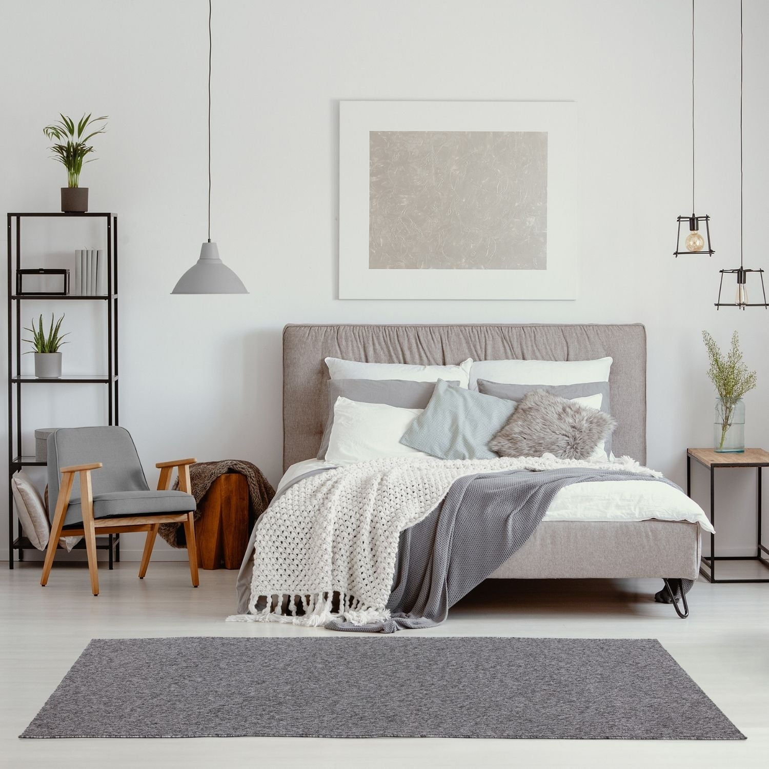 Grey Low Pile Solid Rug