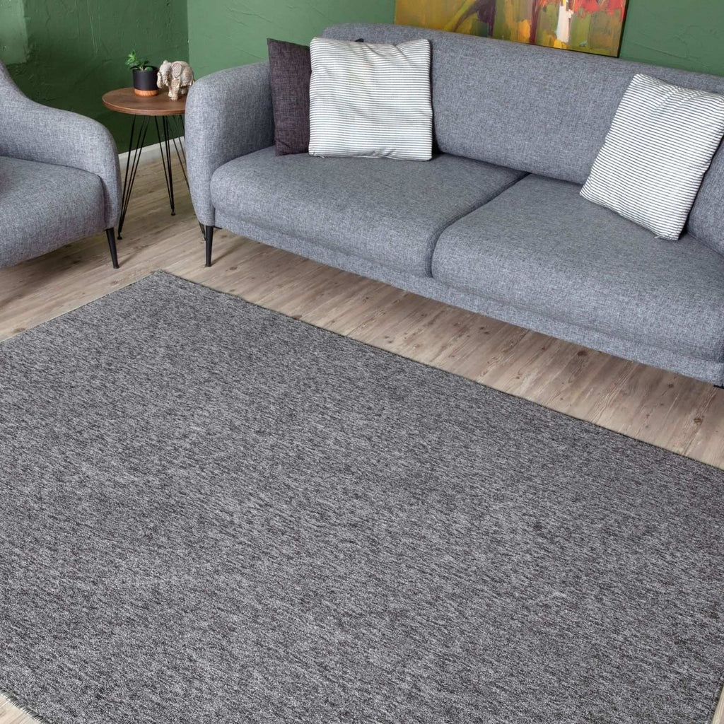 Grey Low Pile Solid Rug