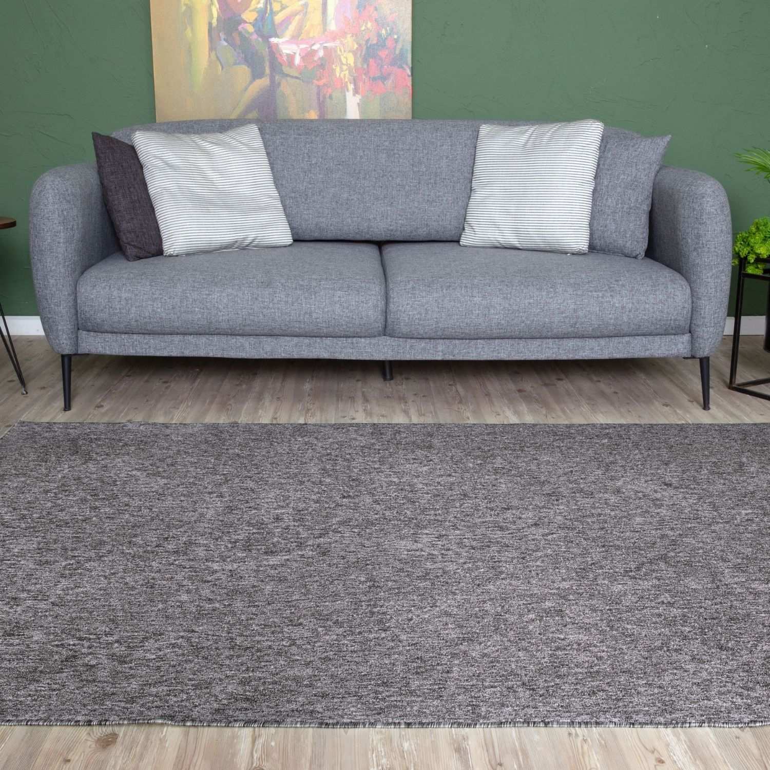 Grey Low Pile Solid Rug