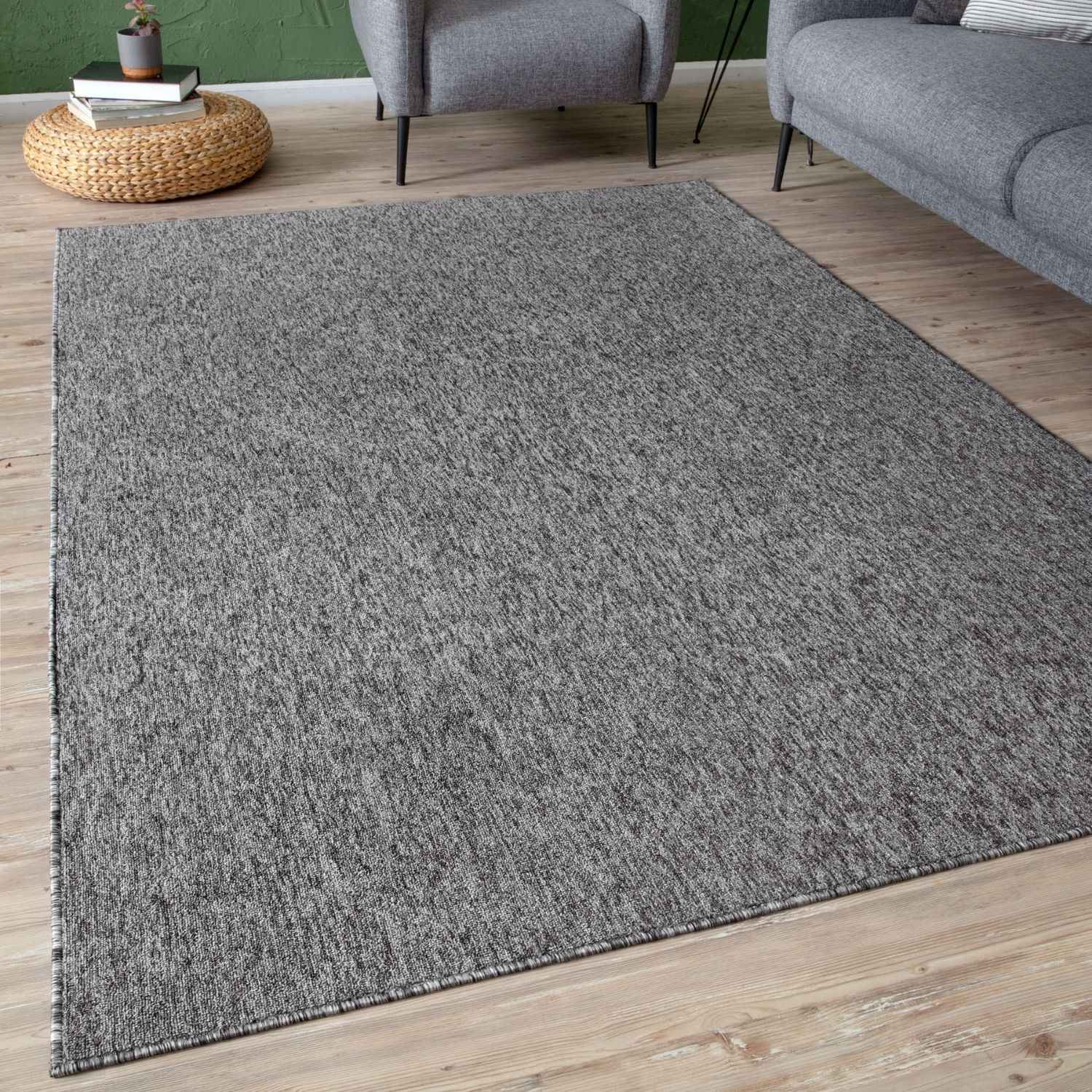 Grey Low Pile Solid Rug
