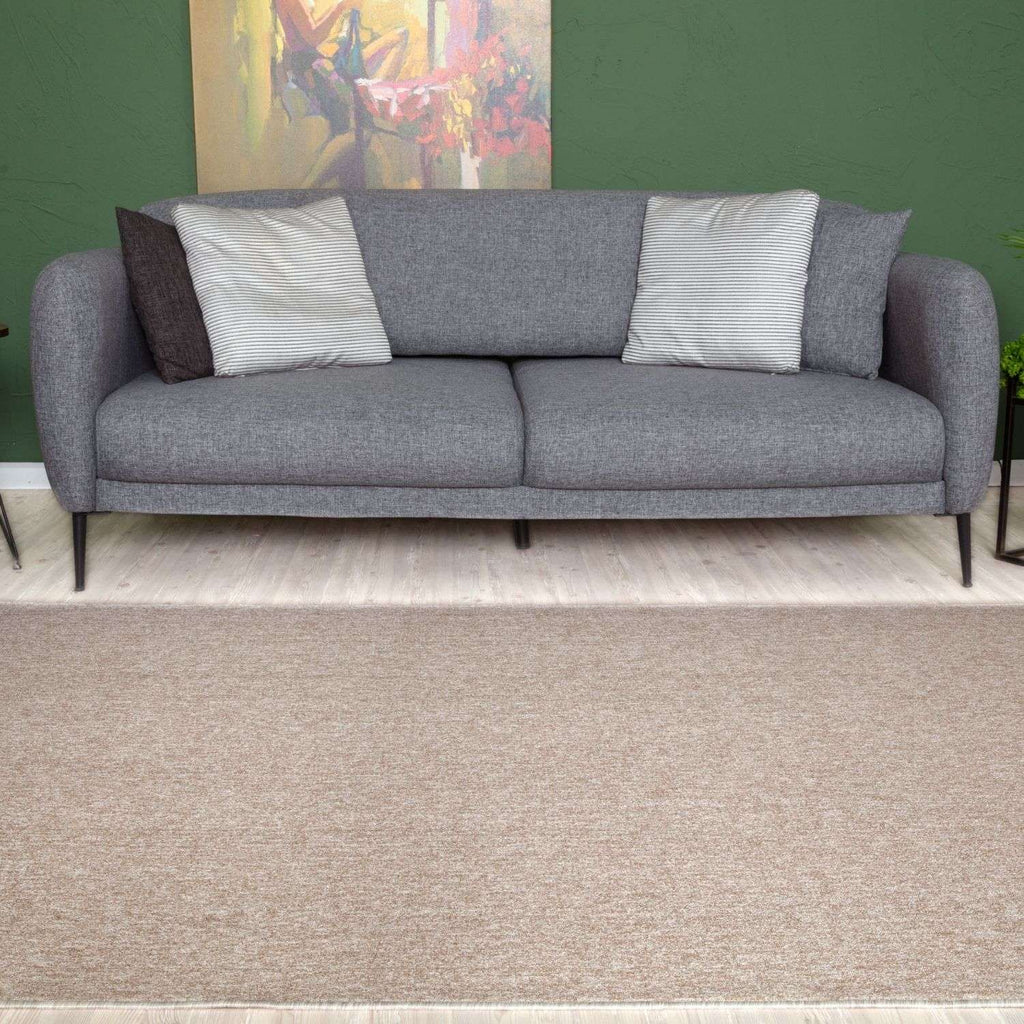 Beige Low Pile Solid Rug