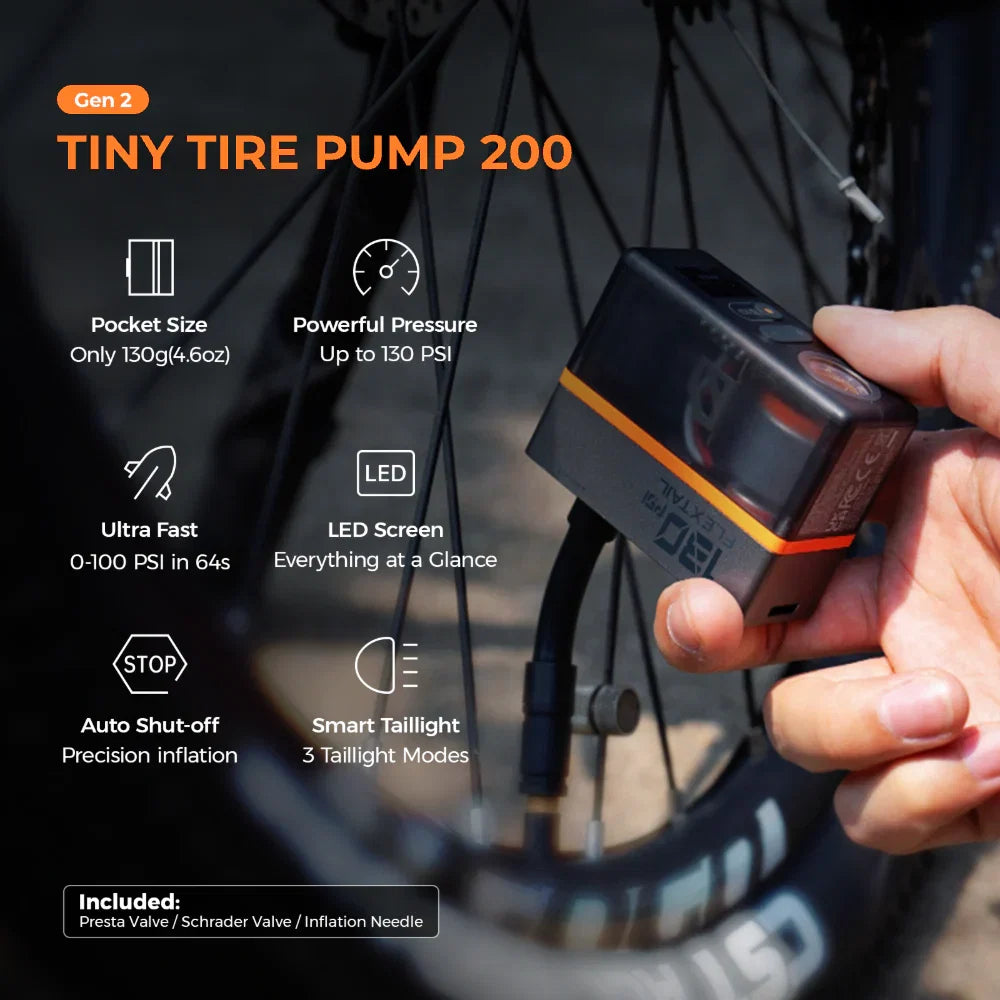 Flextail Gear Tiny Tire Pump 200 with Bike Tail Light - Up to 130PSI