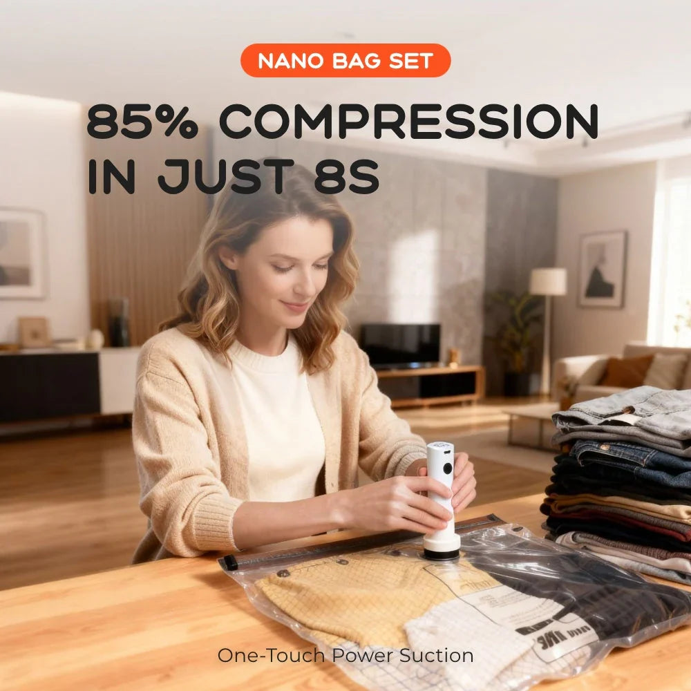 Flextail NANO Vacuum  Bag Set  20 Pack - 85% COMPRESSION IN JUST 8S