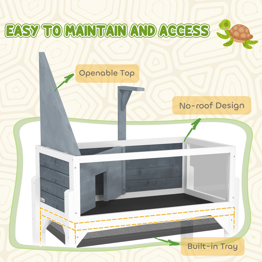 Wooden Tortoise House with Storage Shelf, Clear Observation Windows