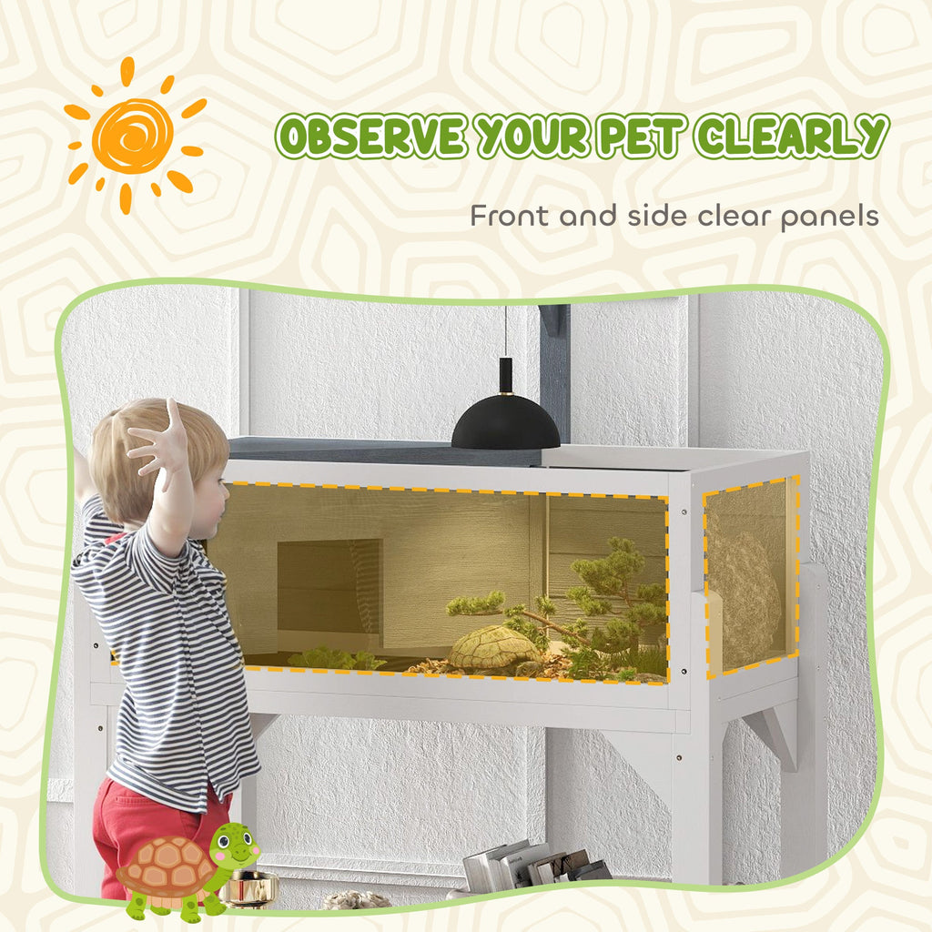 Wooden Tortoise House with Storage Shelf, Clear Observation Windows