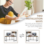 Reversible L Shaped Desk with Hutch, Industrial Computer Desk, Corner Desk with Storage Compartments and Steel Frame for Home Office, Study, 140 x 125cm, Brown